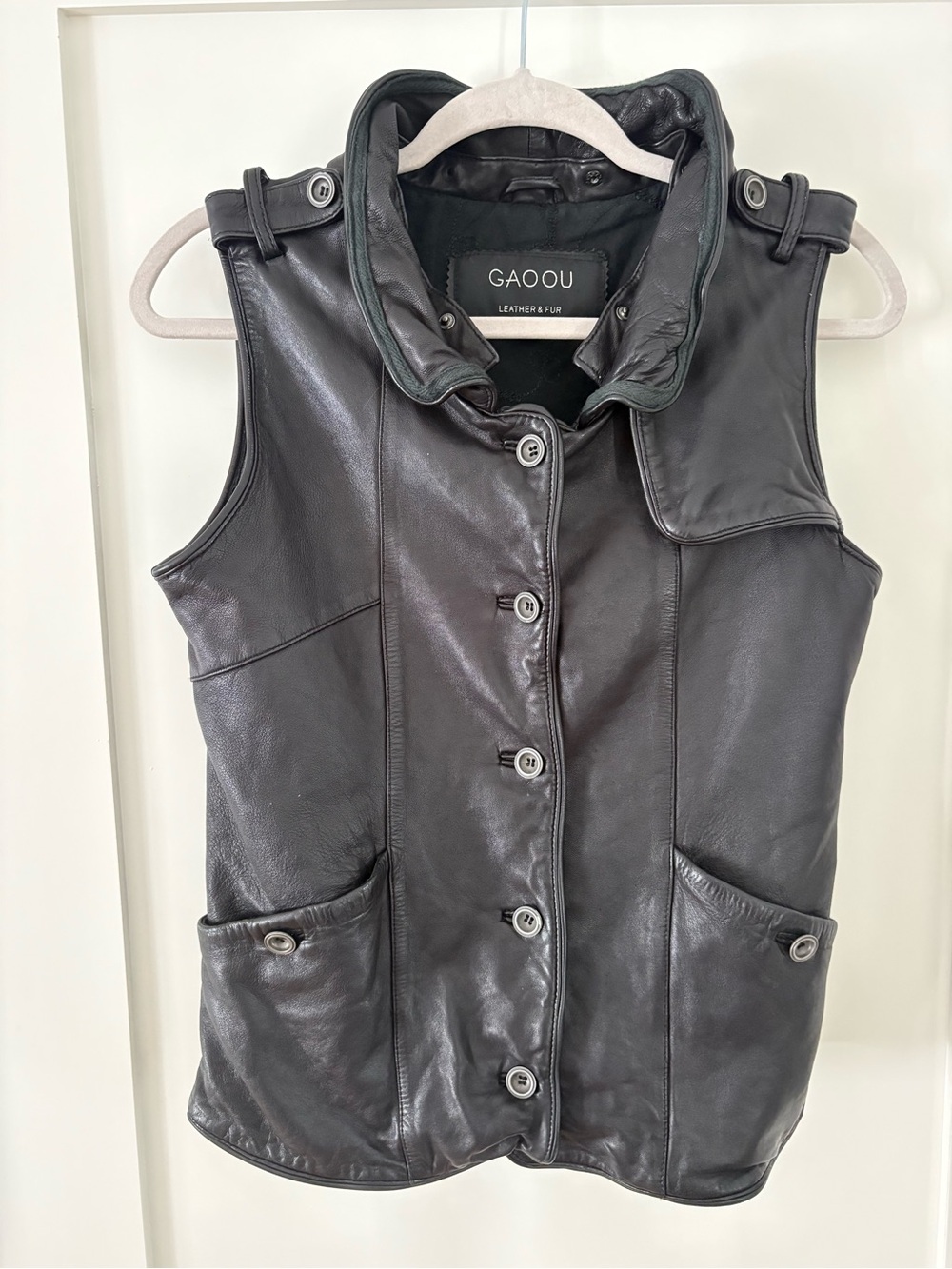 Vintage GAOOU Genuine Leather Vest Black Y2K 2000s Utility Moto Designer Size 38